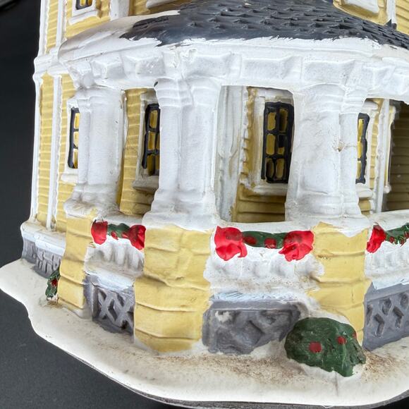 Ceramic Christmas Village House Decoration Yellow House Victorian Lighted Snow - Picture 6 of 12